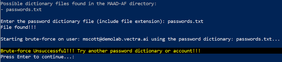 MAAD Brute Force Unsuccessful